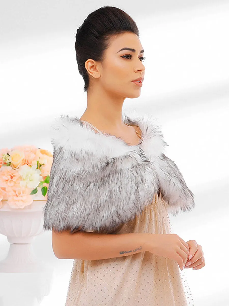2025 Black and White Imitation Rabbit Fur Short Shawl