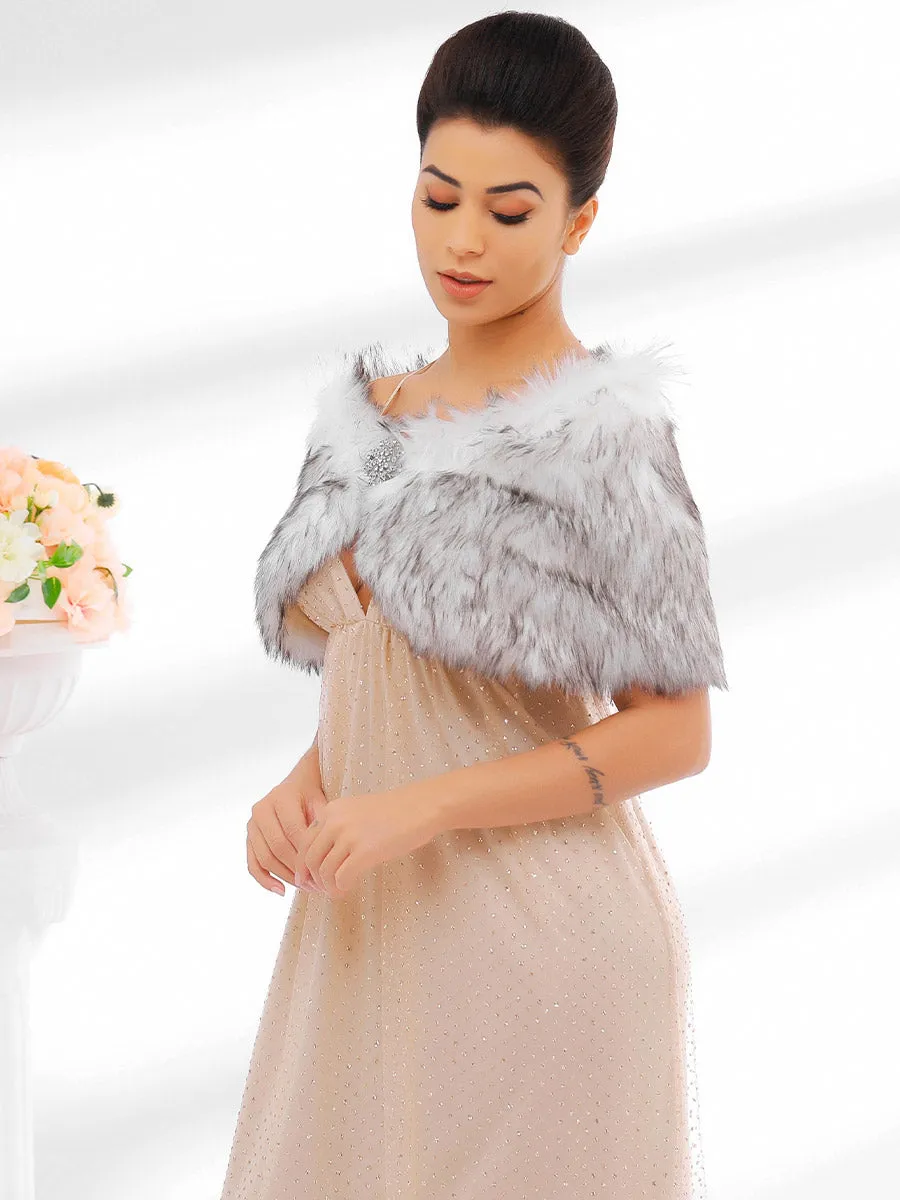 2025 Black and White Imitation Rabbit Fur Short Shawl