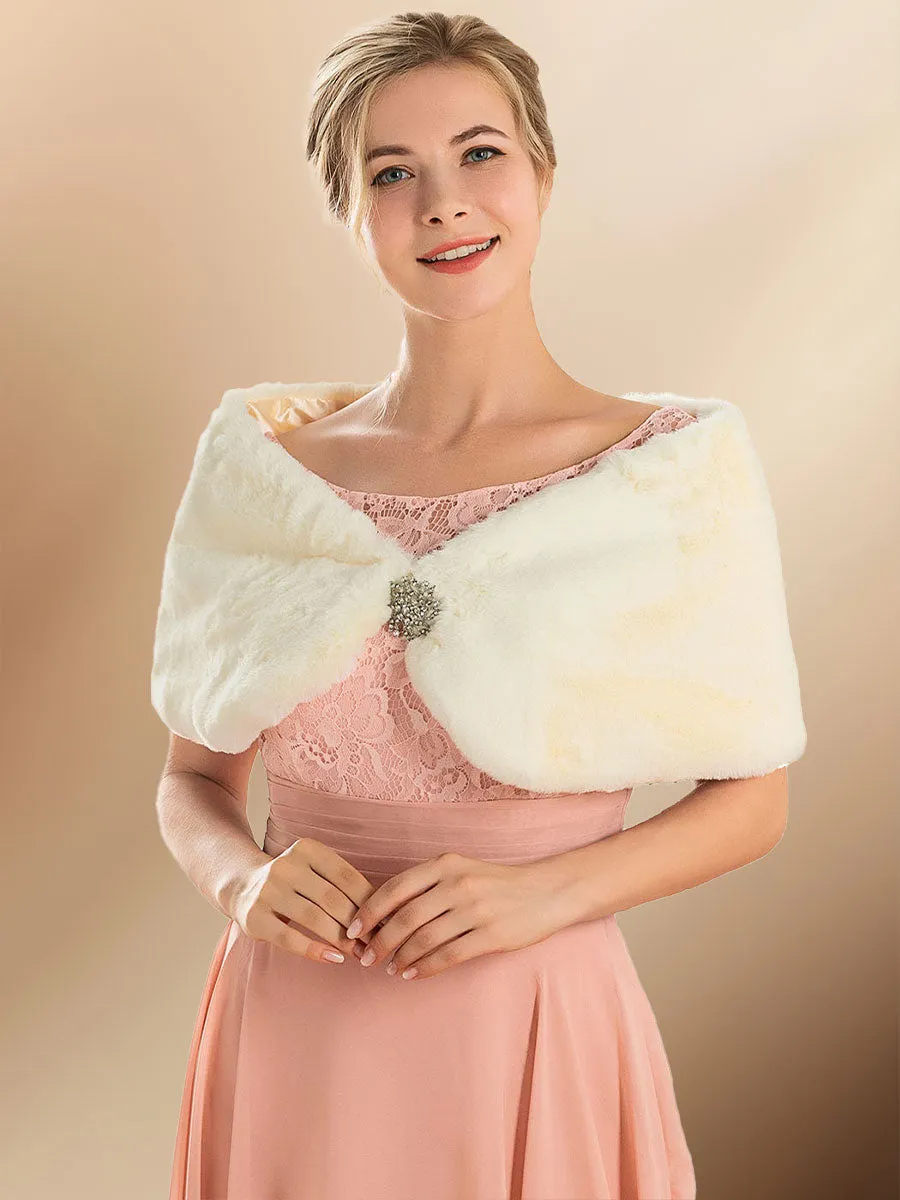 2025 Wedding Short Faux fur cape Beige Fur Shawls