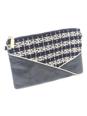 Black & Gold Knit Zip Clutch Bag