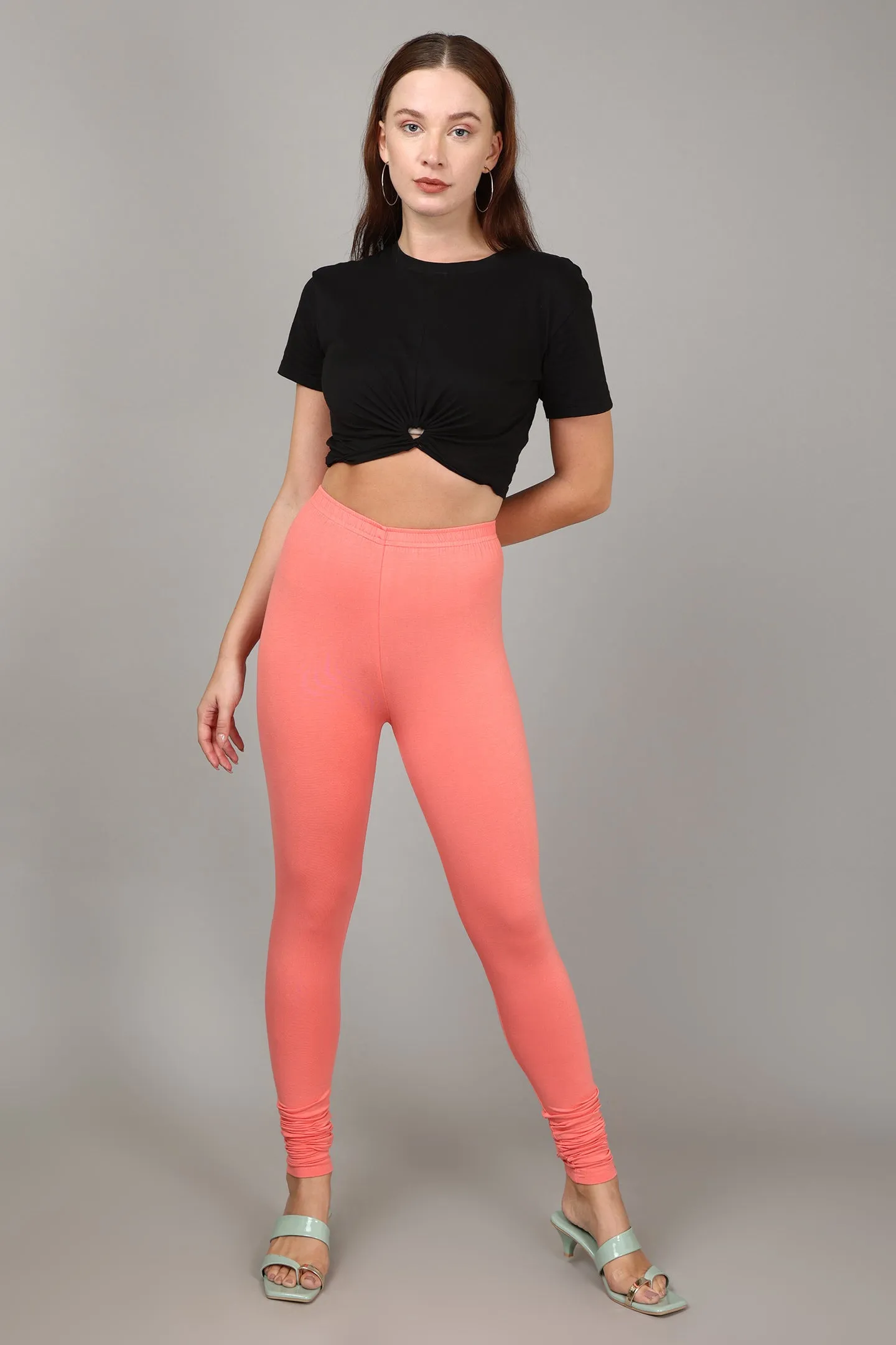 COTTON CHURIDAR LEGGINGS - PEACH