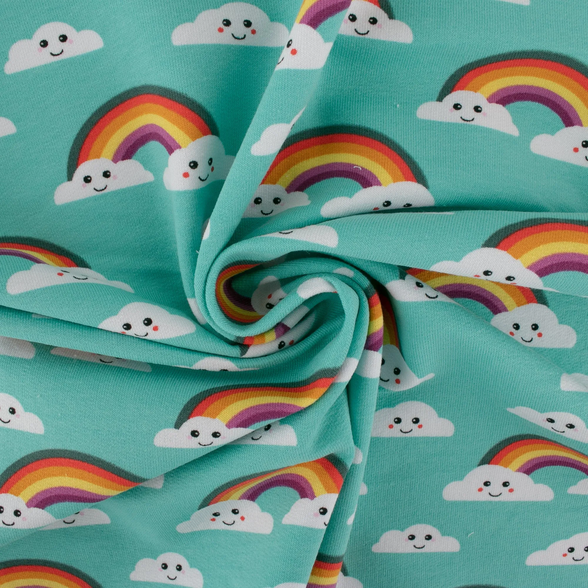 EUROPEAN - Cotton French Terry Print  - Rainbow - Aqua