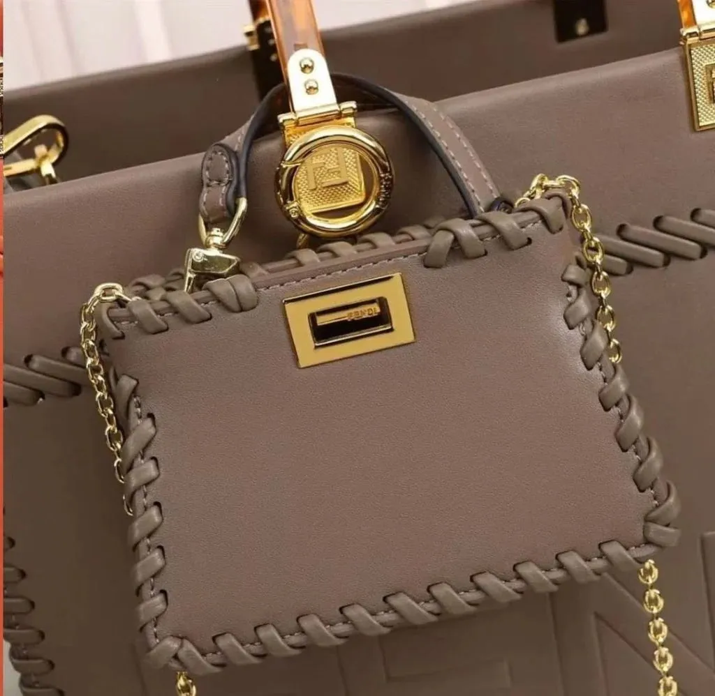 Fendi Sunshine Tote Bag Gray With Decorative Stitching