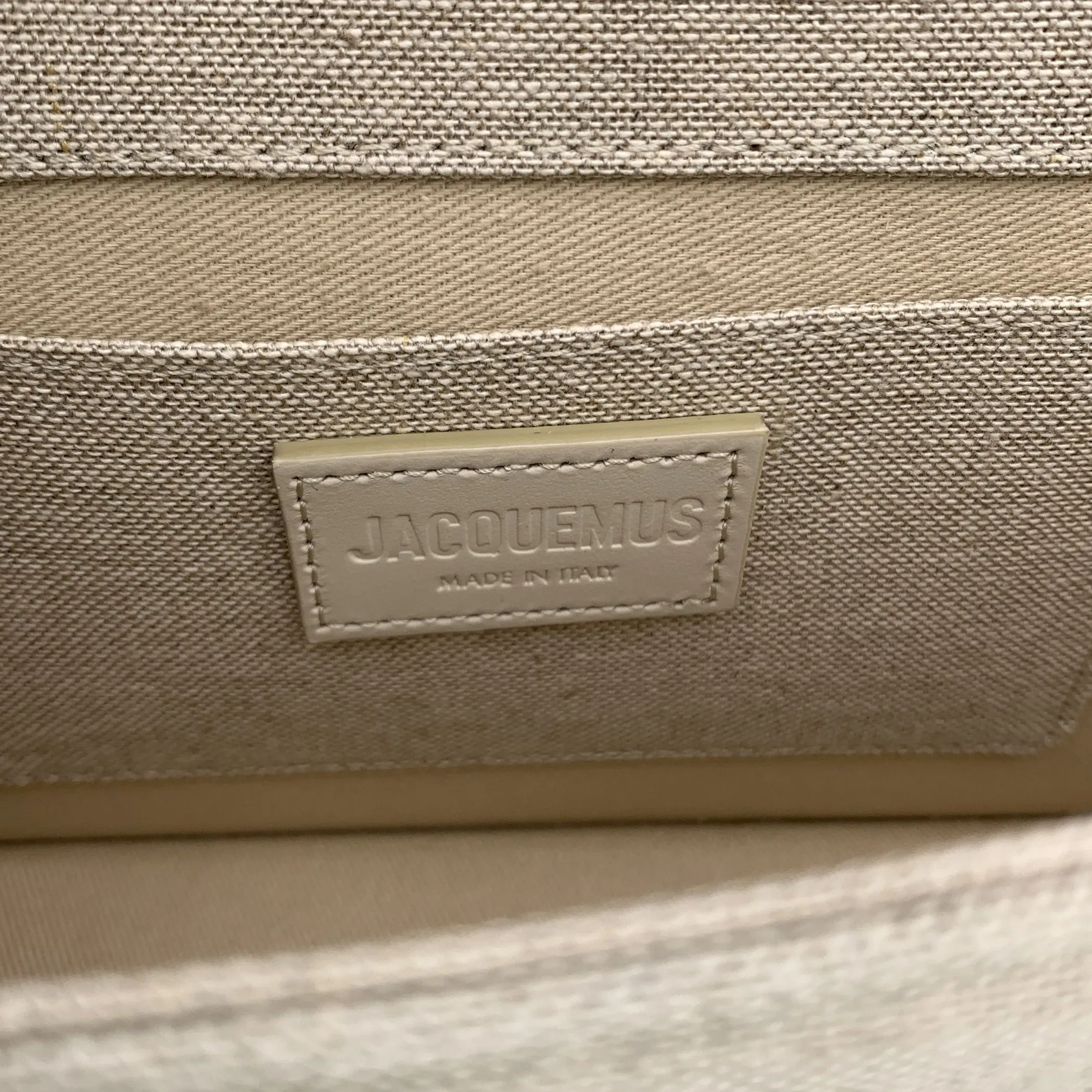 Jacquemus Beige Linen Le Long Bambino Structured Shoulder Bag