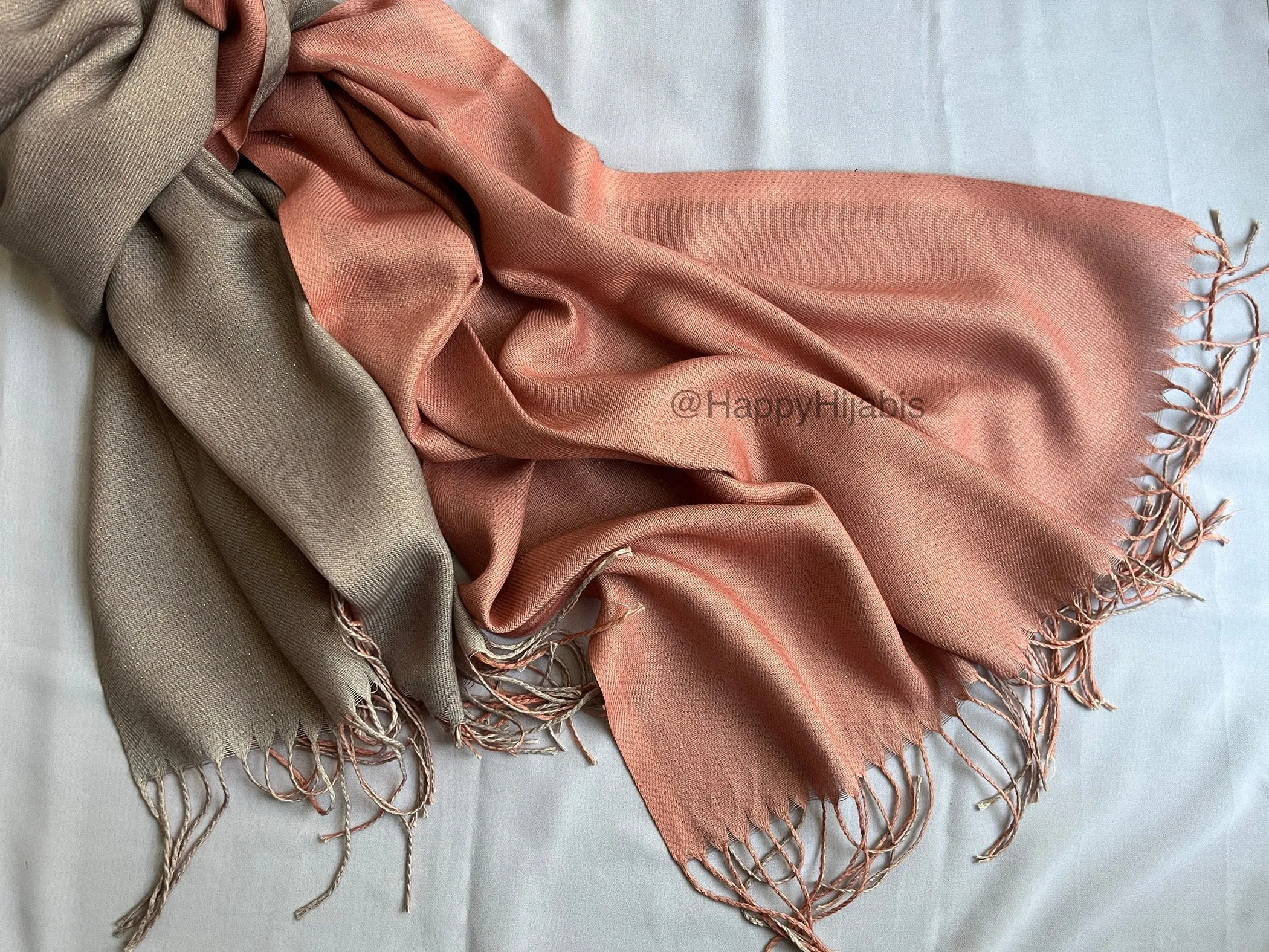 Reversible Moonlight Pashmina- Peach-Grey
