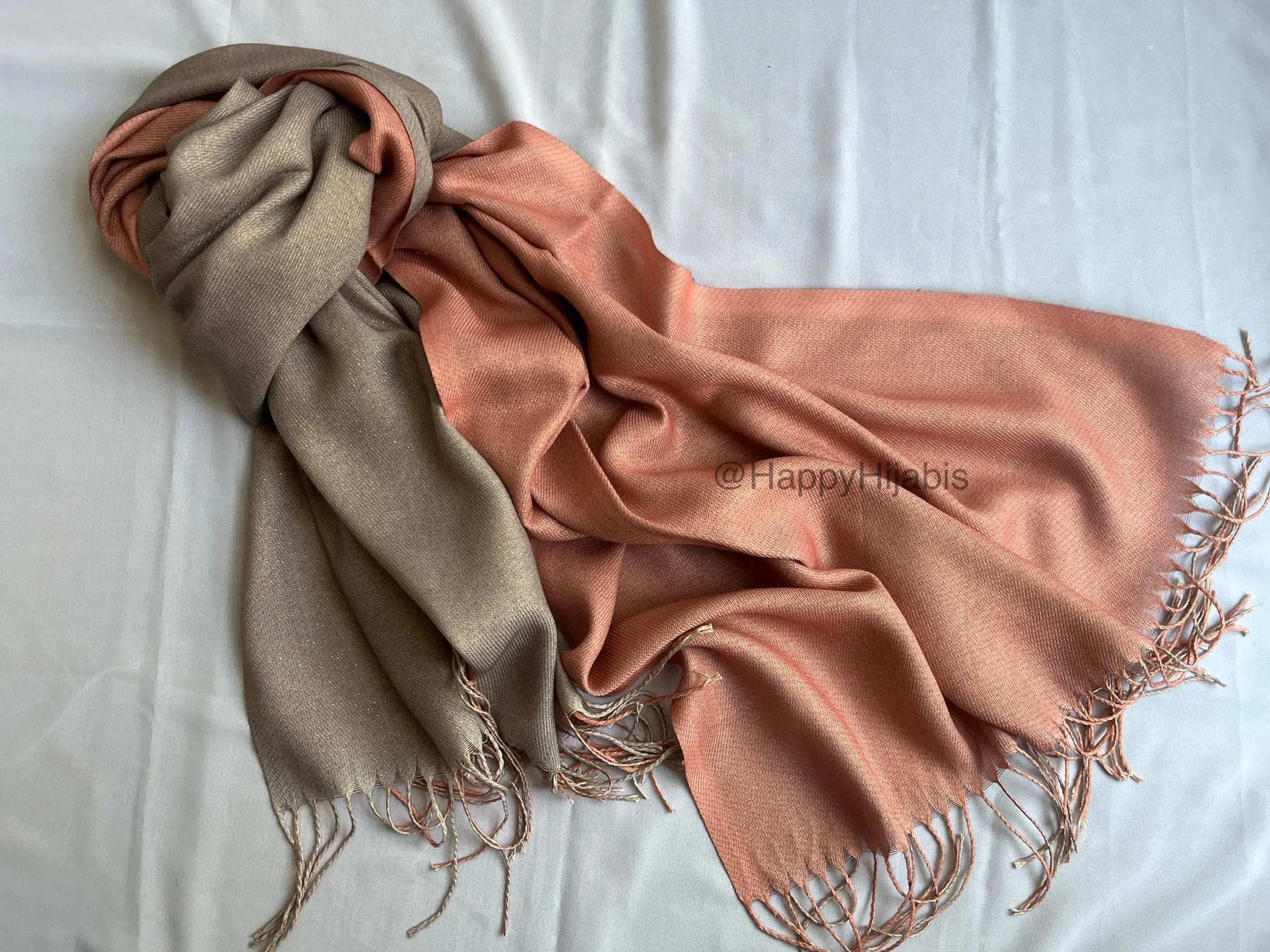 Reversible Moonlight Pashmina- Peach-Grey