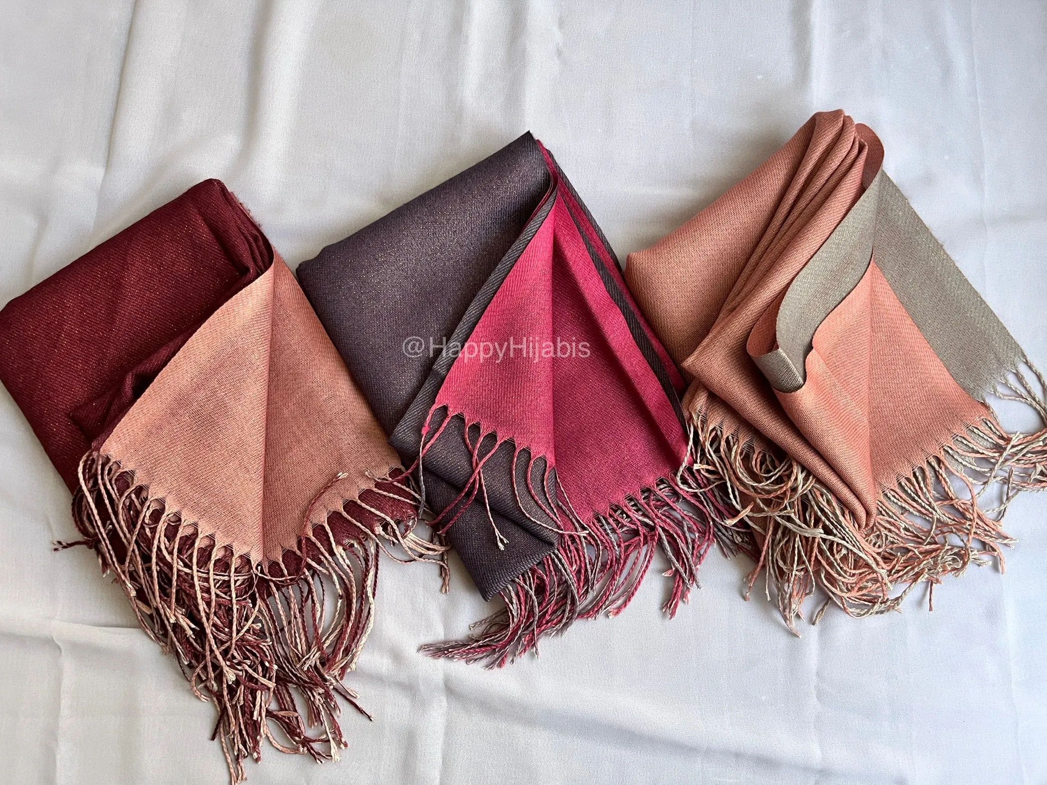 Reversible Moonlight Pashmina- Peach-Grey