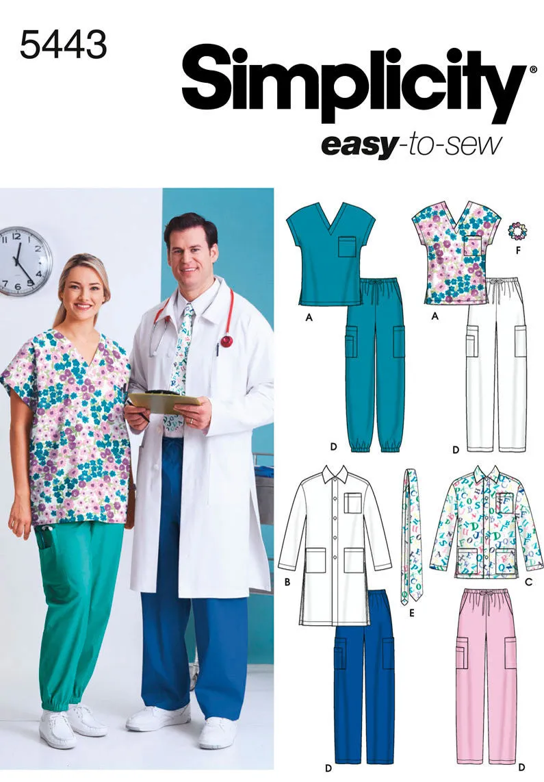 Simplicity Pattern 5443 Plus Size Women and Men Scrub Top