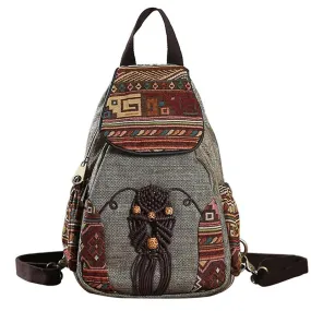 Vintage Embroidery Ethnic Canvas Backpack / Women Handmade Flower Embroidered Travel Bags