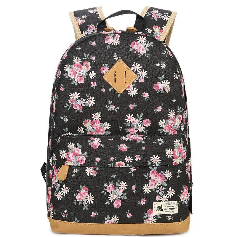 Women's Canvas Backpack With Floral Print